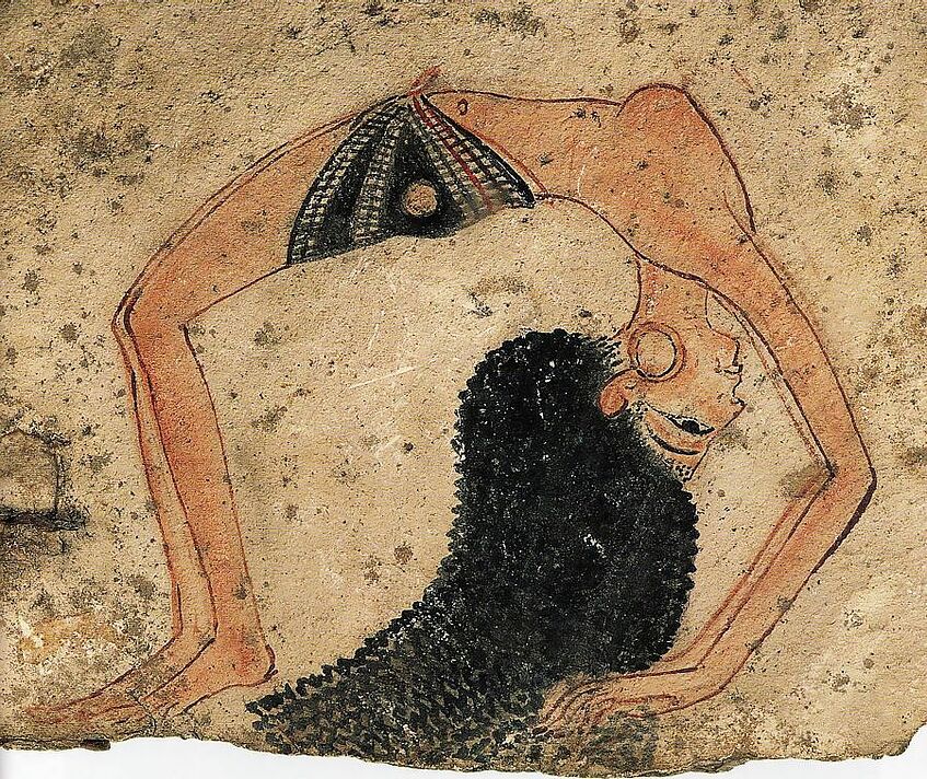 Wall painting of an Egyptian dancer.
