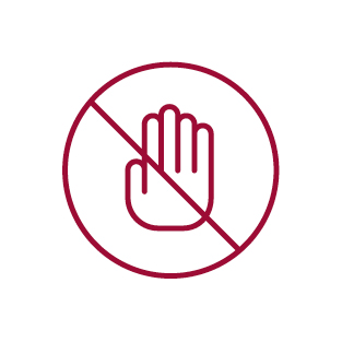 Icon zu: Zutrittsbeschränkung: Halten Sie sich von gekennzeichneten Gefahrenbereichen fern. (durchgestrichene offene Hand)