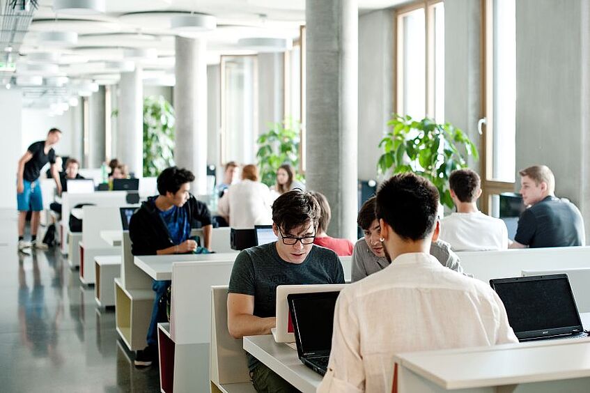 Students sitting and learning in the Student Space.