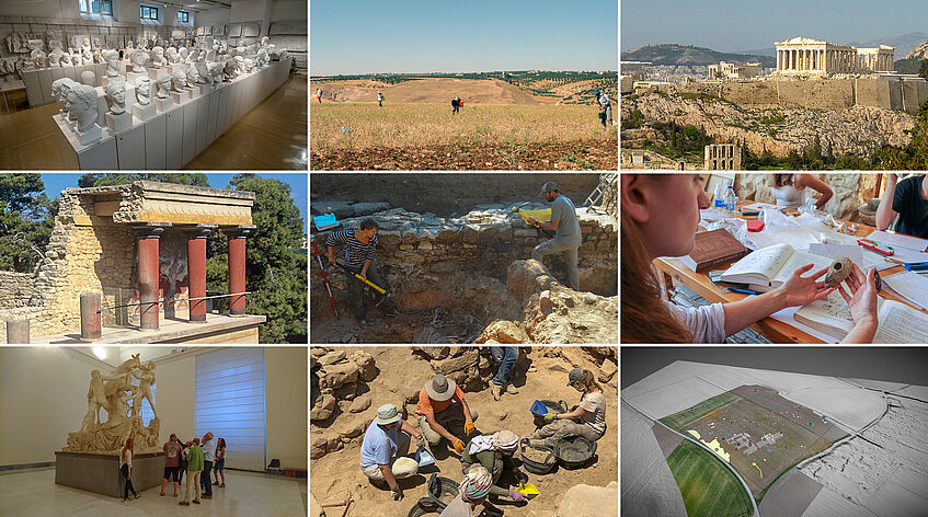 Fotocollage mit verschiedenen Eindrücken der Archäologie.