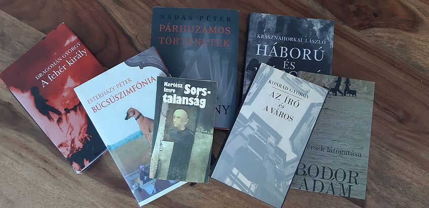Selection of books by Hungarian authors.