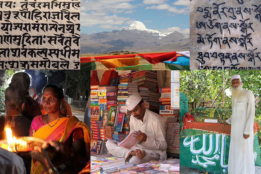 Photo collage of people and their everyday life in South Asia.