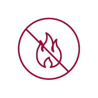 Icon: It is prohibited to handle flames or flammable liquids. (crossed out flame)