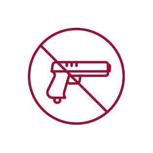Icon zu: Das Führen, Tragen & Mitbringen von Waffen jeglicher Art ist verboten. (durchgestrichene Pistole)